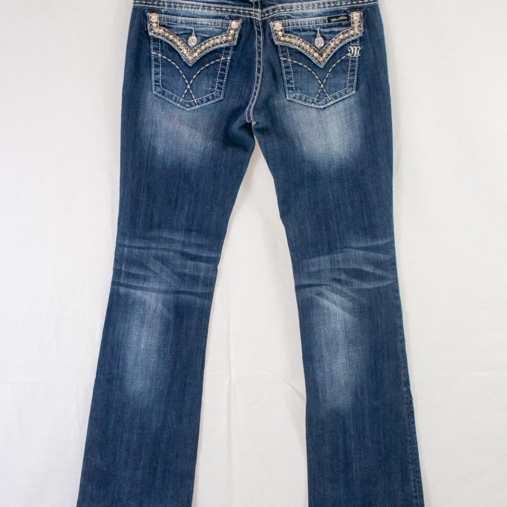 Miss Me, Size 30, Slightly worn, Medium Blue with metal stud detail - Picture 3 of 4